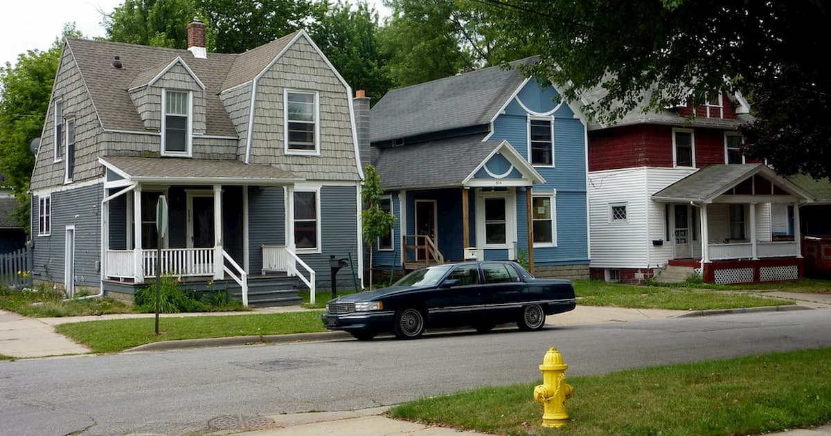 A set of traditional Michigan houses in Grand Rapids that may need bowed basement wall repair methods.